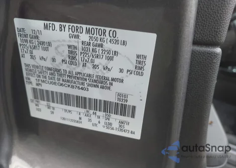 2012 Ford Escape Limited from USA, damaged, VIN 1FMCU0EG6CKB76403